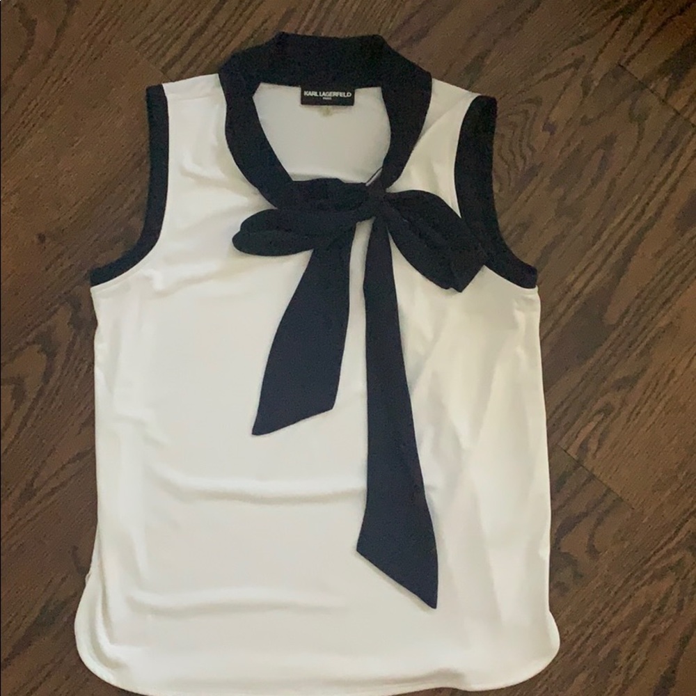 Karl Lagerfeld summer blouse w navy blue bow